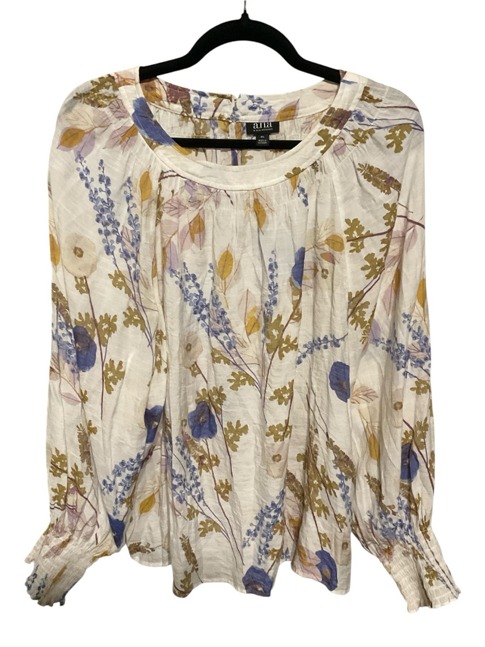 ANA A New Approach XL Floral Peasant Blouse Smocked Cuffs Boho Preloved A26 - Picture 2 of 5